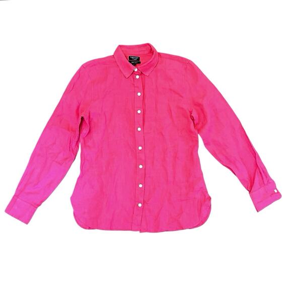NWT J.Crew Wren Slim Shirt in Baird McNutt Irish Linen Snapdragon Pink Size 6 - Picture 2 of 6